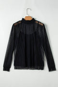 cami and Lace Sheer Mock Neck Long Sleeve Blouse - Hovatok