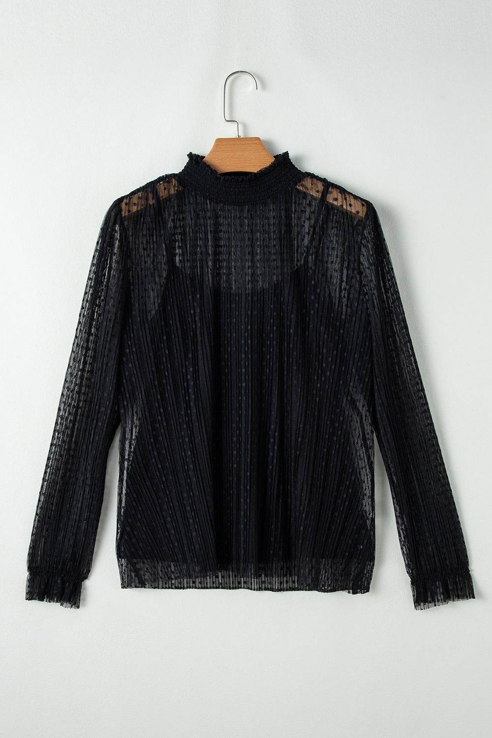 cami and Lace Sheer Mock Neck Long Sleeve Blouse - Hovatok