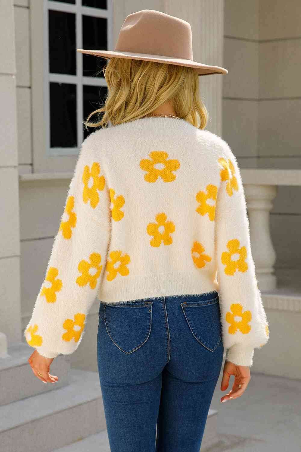 Angel Wings Floral Open Front Fuzzy Cardigan - Hovatok