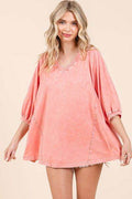 Mittoshop Mineral Wash V-Neck Raglan A-Line Relaxed Top - Hovatok