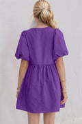 Oh Bow Ruched Puff Sleeve Mini Dress - Hovatok