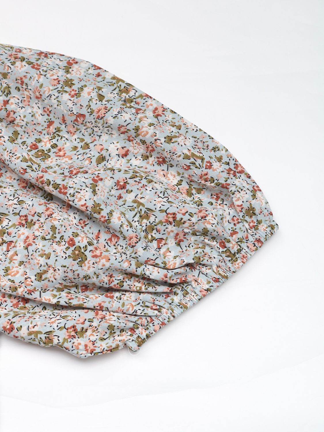 Perfee Ditsy Floral Smocked Square Neck Puff Sleeve Jumpsuit - Hovatok