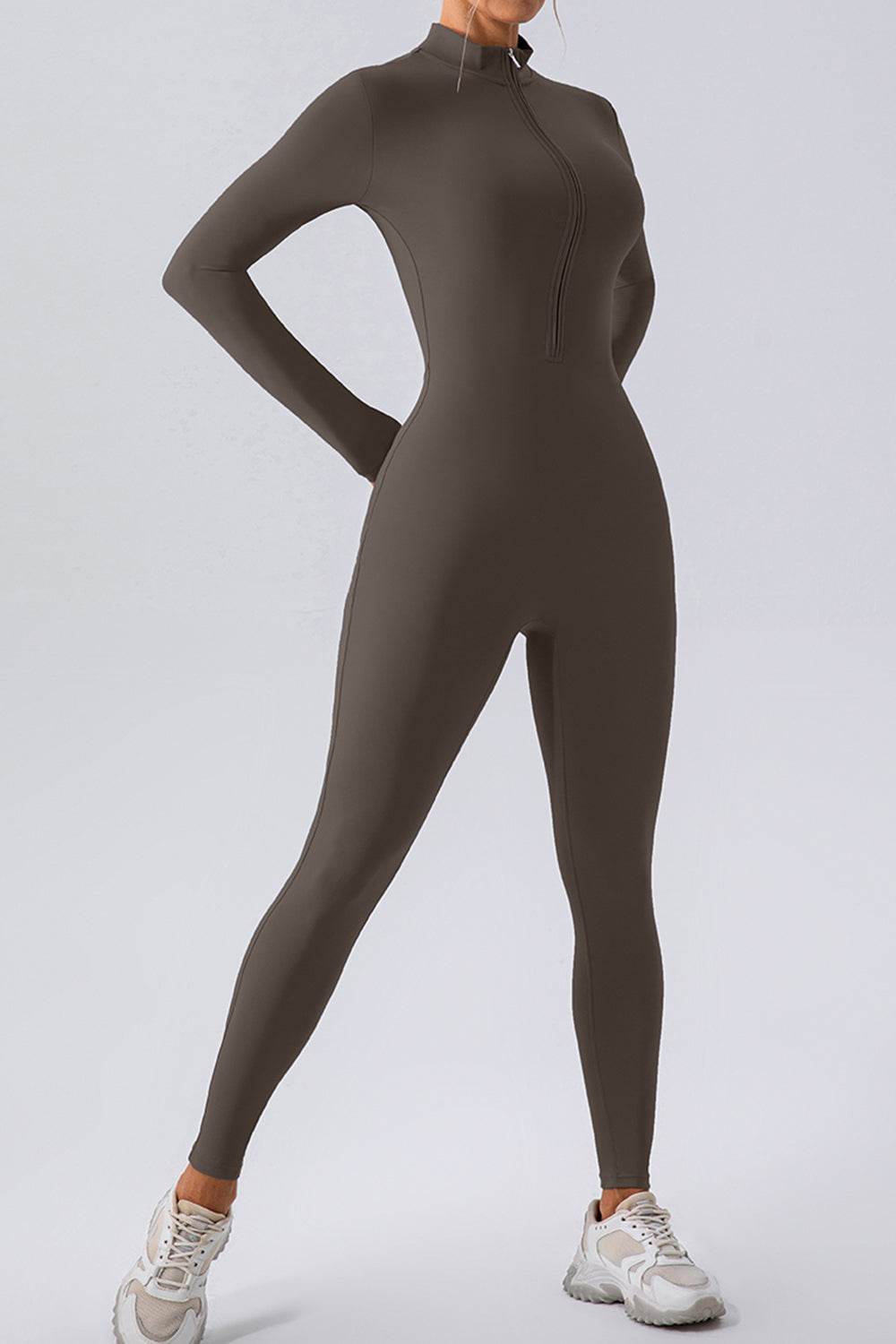 Half Zip Mock Neck Active Jumpsuit - Hovatok