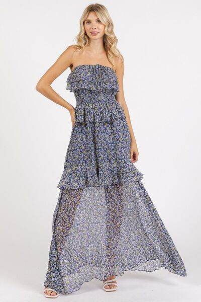 Mittoshop Ruffled Smocked Floral Halter Neck Maxi Dress - Hovatok