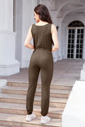 Drawstring Round Neck Sleeveless Jumpsuit - Hovatok