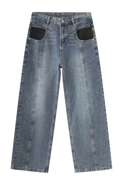Mid Rise Waist Jeans with Pockets - Hovatok