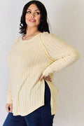 Basic Bae Full Size Ribbed Round Neck Slit T-Shirt - Hovatok