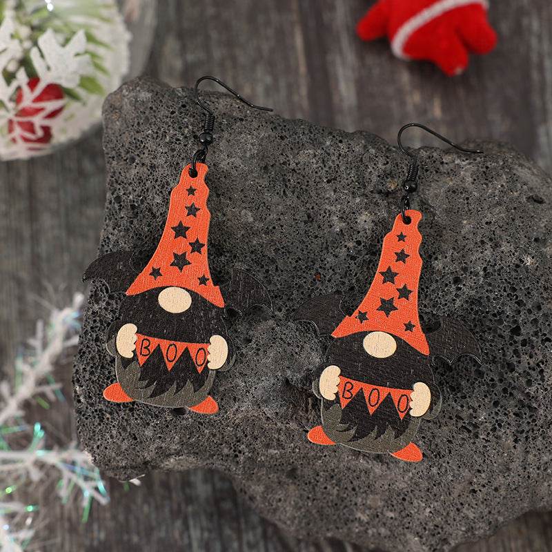 Wooden Point Hat Gnome Shape Earrings - Hovatok
