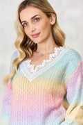 BiBi Rainbow Gradient Crochet Deetail Sweater - Hovatok