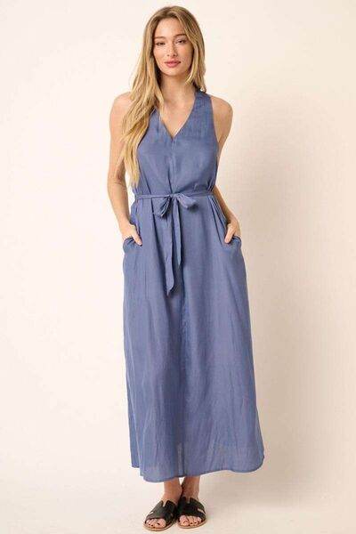 Mittoshop Cross Back Belted V Neck Tank Maxi Dress - Hovatok