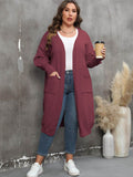 Plus Size Long Sleeve Pocketed Cardigan - Hovatok