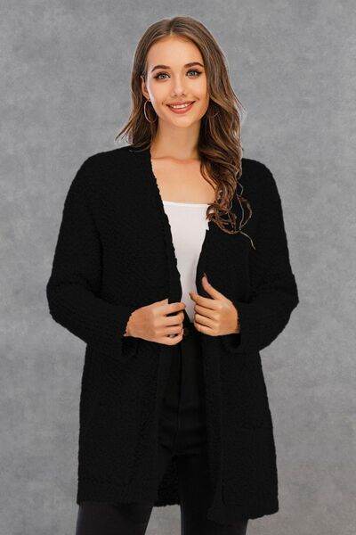 Angel Wings Pocketed Open Front Long Sleeve Cardigan - Hovatok
