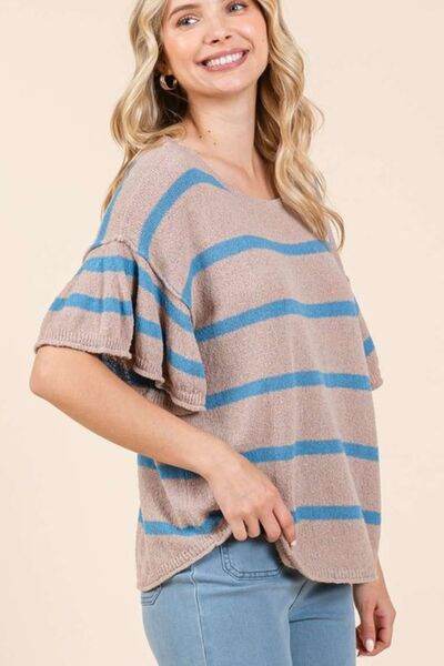 Mittoshop Striped Flounce Sleeve Knit Top - Hovatok