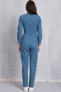 Snap Down Denim Jumpsuit with Pockets - Hovatok