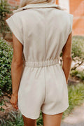 Textured Zip Front Romper with Pockets - Hovatok