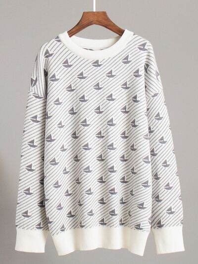 Contrast Round Neck Long Sleeve Sweater - Hovatok