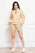 Half Zip Long Sleeve Sweatshirt and Drawstring Shorts Set - Hovatok