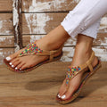 Beaded PU Leather Open Toe Sandals - Hovatok