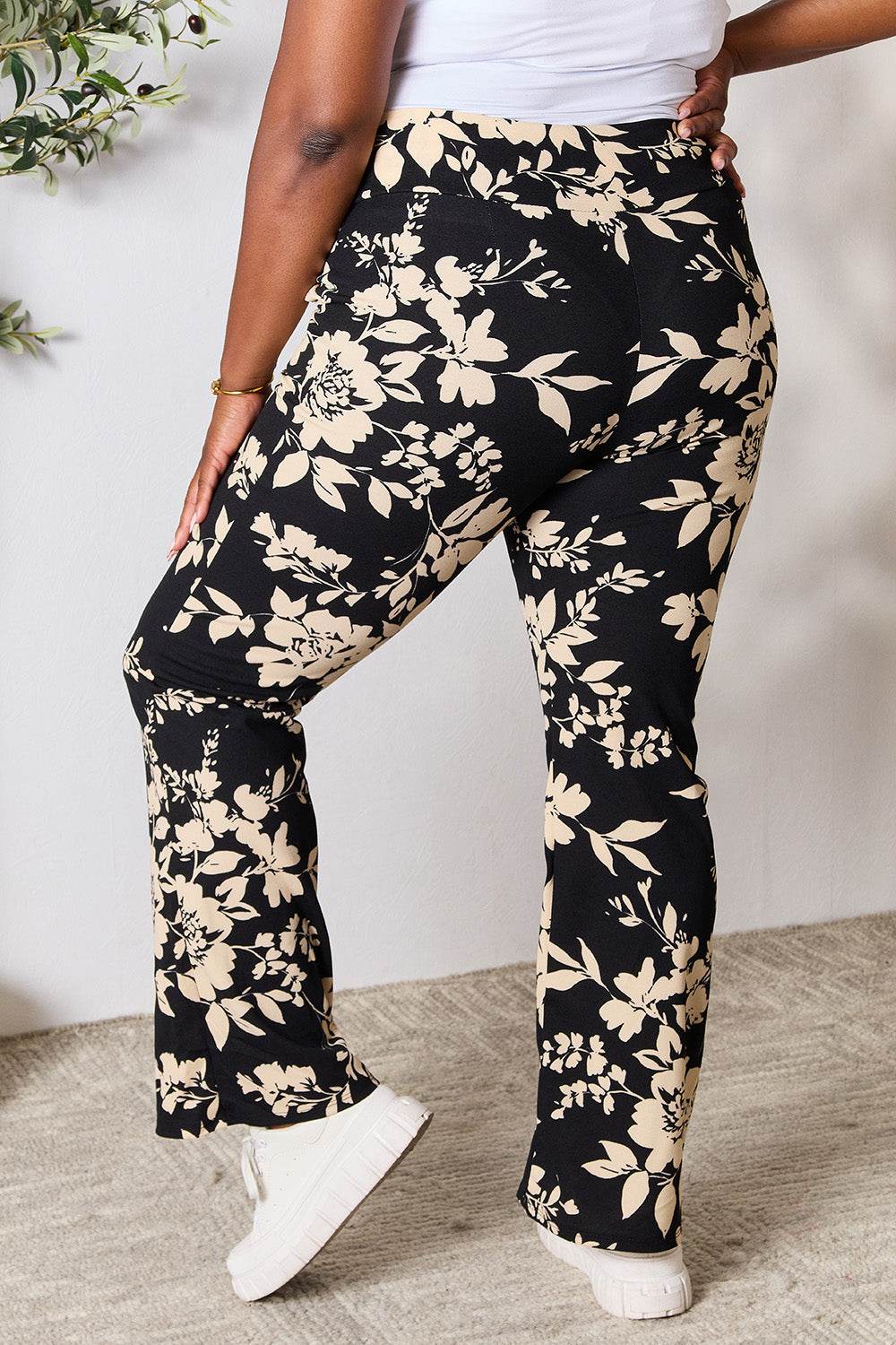 Heimish Full Size High Waist Floral Flare Pants - Hovatok