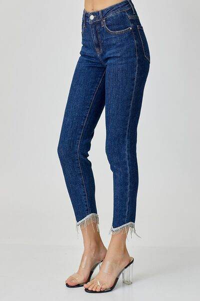 RISEN Full Size Embellished Mid Rise Crop Skinny Jeans - Hovatok