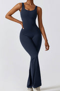 Basic Bae Cutout Ruched Bootcut Sleeveless Active Jumpsuit - Hovatok