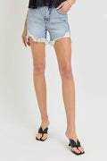 RISEN High Rise Side Step Hem Denim Shorts - Hovatok