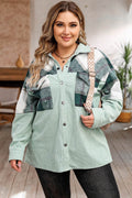 Plus Size Plaid Snap Down Jacket with Pockets - Hovatok