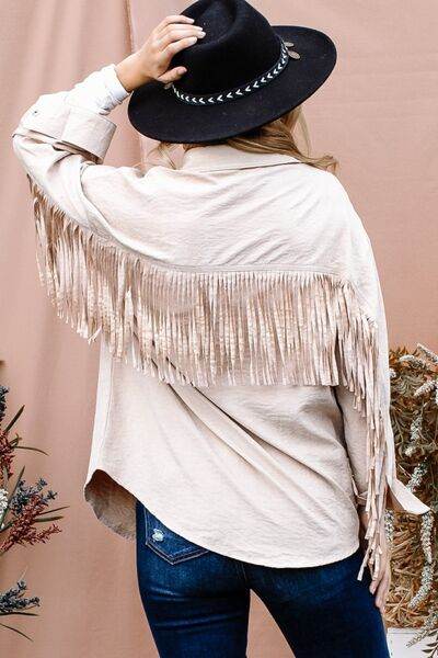 And The Why Full Size Fringe Back Detailed Button Down Shacket - Hovatok