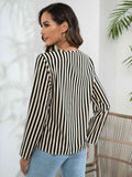 Striped Long Sleeve Notched Blouse - Hovatok