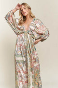 ADORA Printed V-Neck Batwing Sleeve Dress - Hovatok