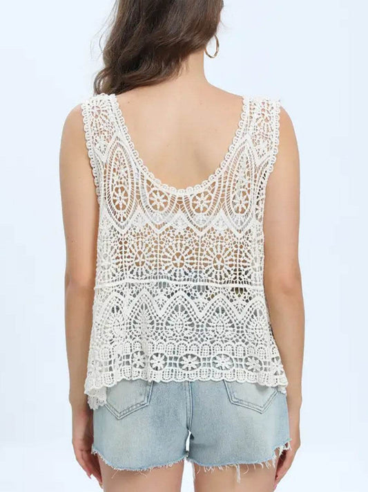 Cutout Round Neck Sleeveless Cover Up - Hovatok