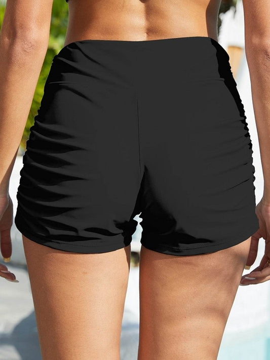 FAM-FAM Ruched Mid-Rise Waist Swim Shorts - Hovatok
