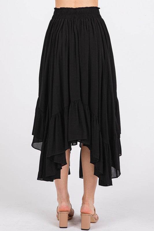 Mittoshop Handkerchief Hem Elastic Waist Pocket Midi Skirt - Hovatok