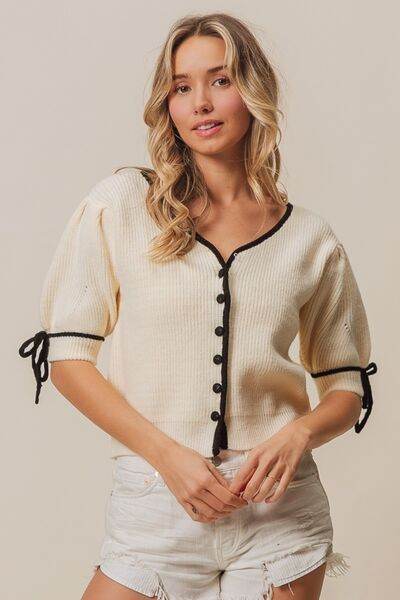 BiBi Contrast Binding Buttoned Cardigan - Hovatok