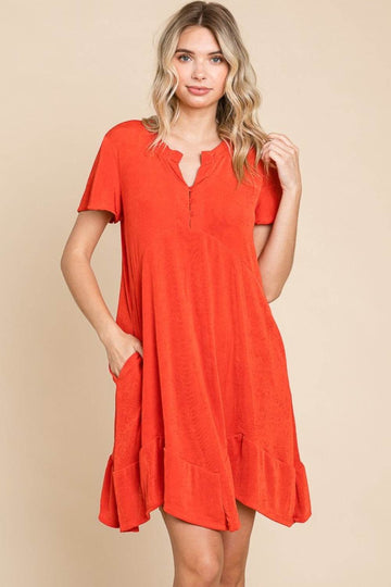 Culture Code Full Size Short Sleeve Ruffled Asymmetric Hem Dress - Hovatok