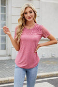 Smocked Round Neck Short Sleeve T-Shirt - Hovatok