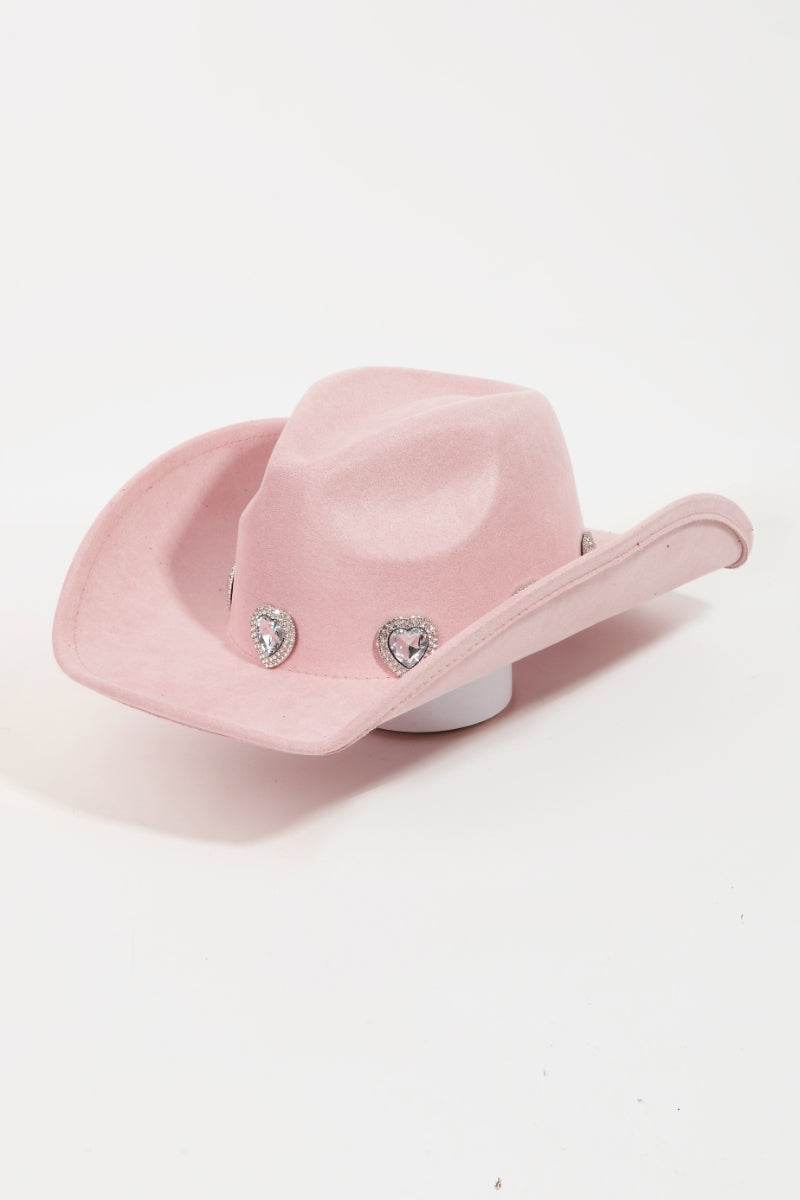 Fame Rhinestone Pave Heart Cowboy Hat - Hovatok