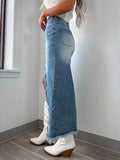 High-Waist Raw Hem Asymmetry Denim Skirt - Hovatok