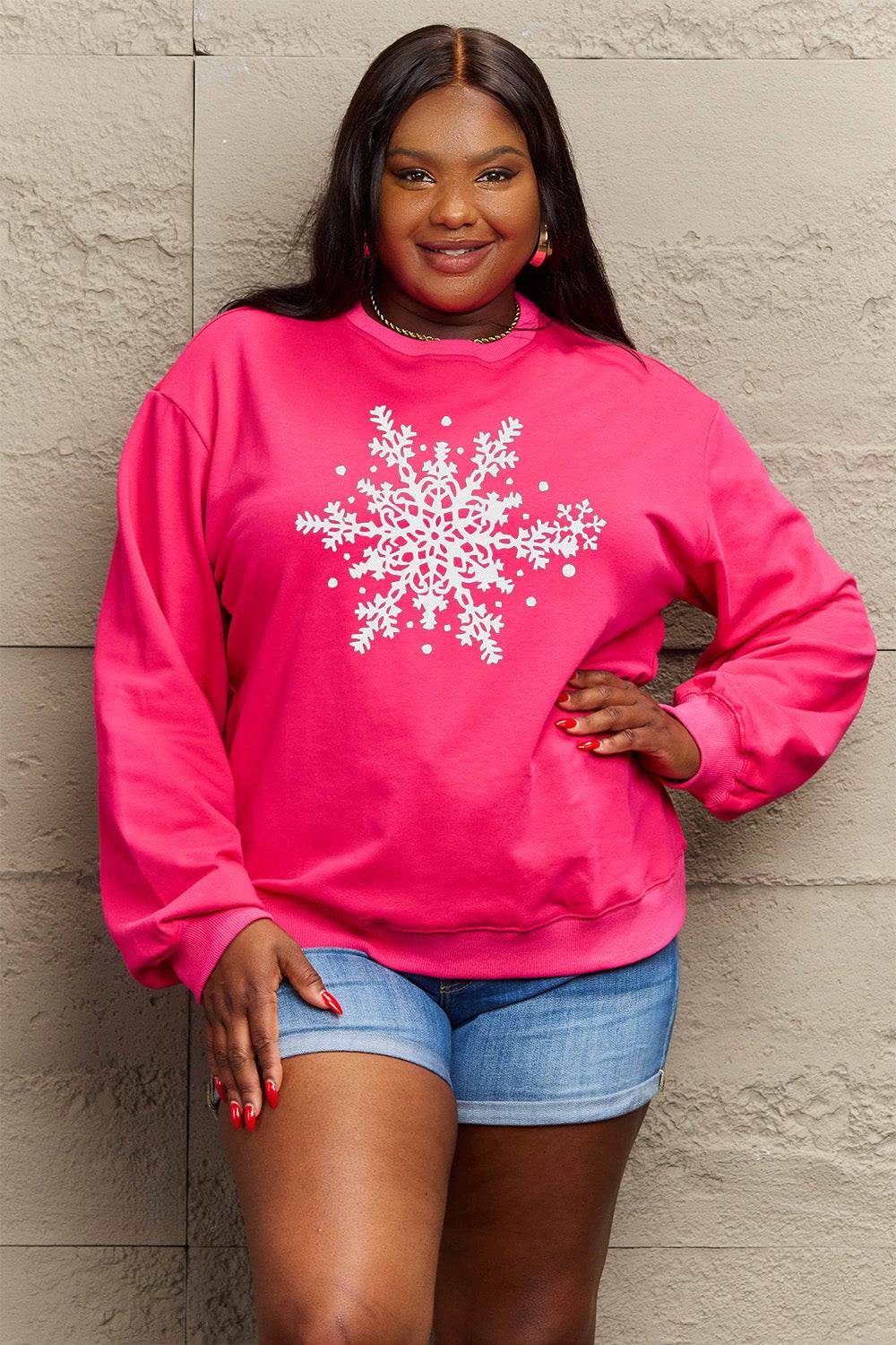 Simply Love Full Size Snowflake Graphic Sweatshirt - Hovatok