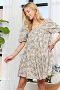 ADORA Floral Square Neck Puff Sleeve Dress - Hovatok