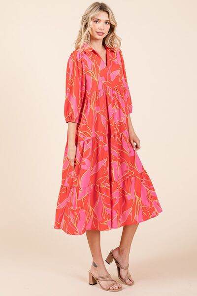 Mittoshop Tiered Printed Collared Neck Midi Dress - Hovatok