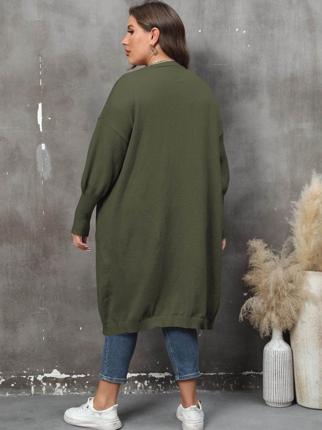 Plus Size Long Sleeve Pocketed Cardigan - Hovatok