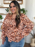 Double Take Full Size Printed Ruffle Trim Balloon Sleeve Shirt - Hovatok