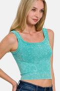 Zenana Washed Ribbed Scoop Neck Wide Strap Tank - Hovatok