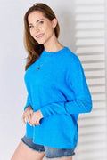 Zenana Ribbed Trim Round Neck Long Sleeve Top - Hovatok