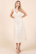 Mittoshop Stretch Twill Decor Button Sleeveless Midi Dress - Hovatok