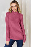 Basic Bae Full Size Ribbed Mock Neck Long Sleeve T-Shirt - Hovatok