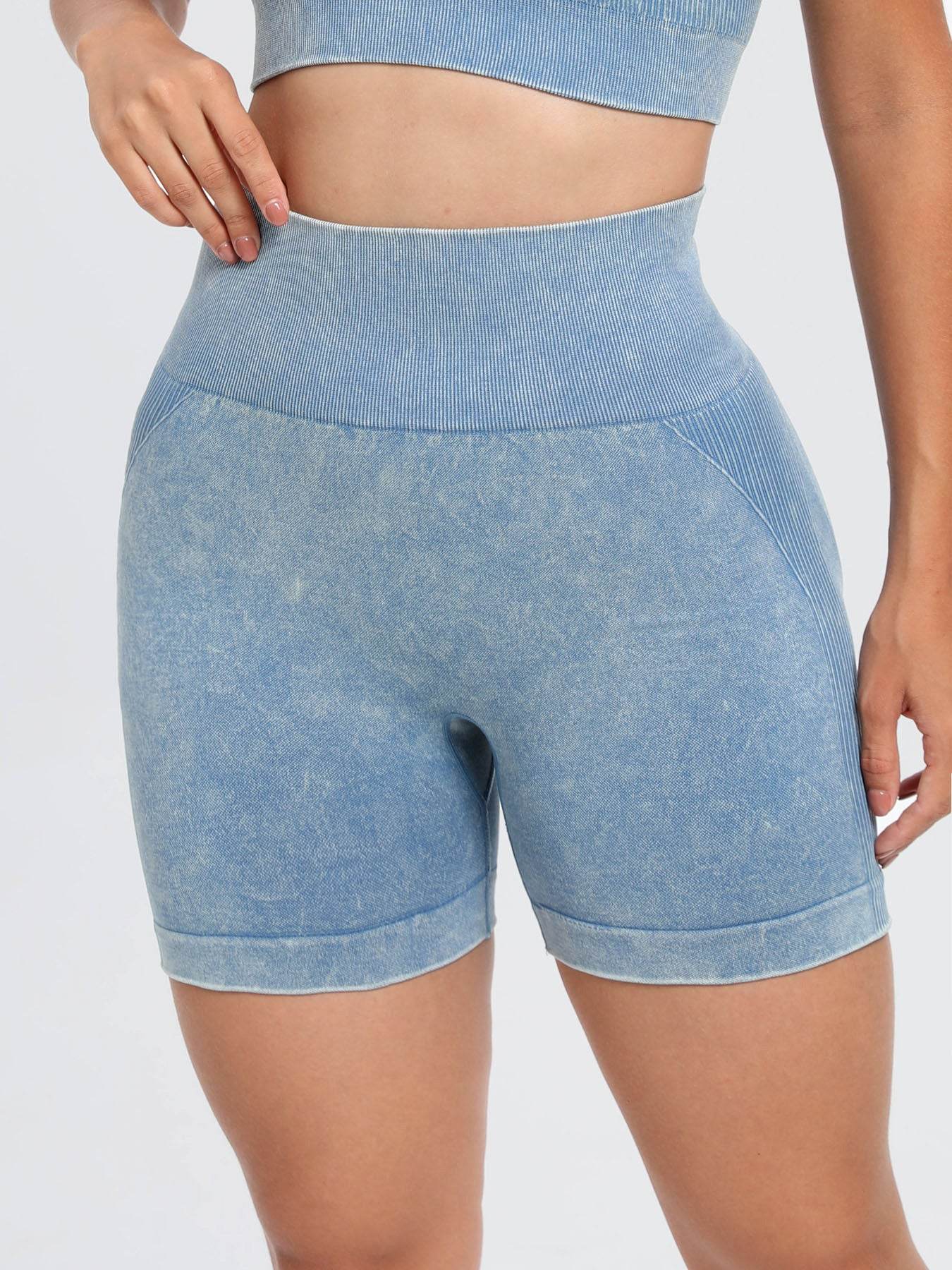Washed High Waist Active Shorts - Hovatok
