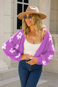 Angel Wings Floral Open Front Fuzzy Cardigan - Hovatok