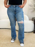 Judy Blue Full Size Mid Rise Destroyed Hem Distressed Jeans - Hovatok